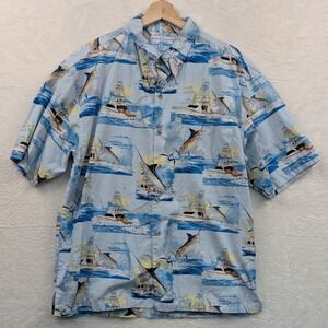 Guy Harvey Button Down Shirt Men's XL AOP Blue Fishing Marlin Nautical Coastal